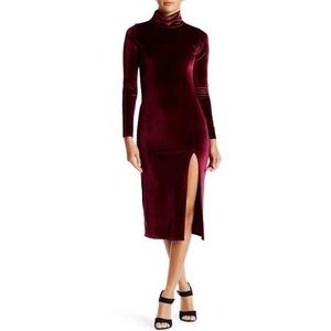 Rachel Pally Berry Velvet Alba Mock Neck Long Sleeve Midi Bodycon Dress Leg Slit